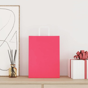 Bolsas de papel kraft con asas 250 uds rosa 26x12x35 cm H