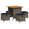 Set comedor de jardín 5 piezas con cojines ratán sintético gris 2