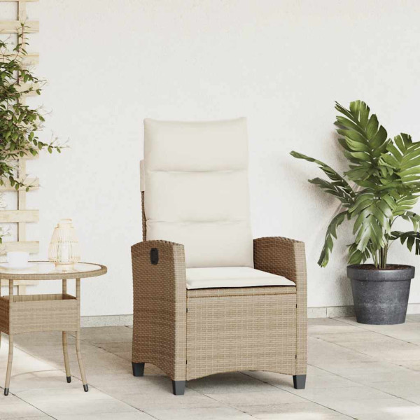 Silla de jardín reclinable con mesa auxiliar ratán beige M 4
