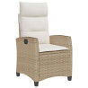 Silla de jardín reclinable con mesa auxiliar ratán beige 1