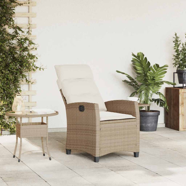 Silla de jardín reclinable con mesa auxiliar ratán beige M 5