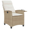 Silla de jardín reclinable con mesa auxiliar ratán beige 2