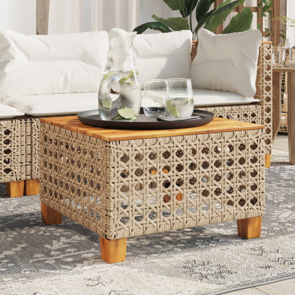 Mesa de jardín ratán sintético madera acacia beige 55x55x36 cm D