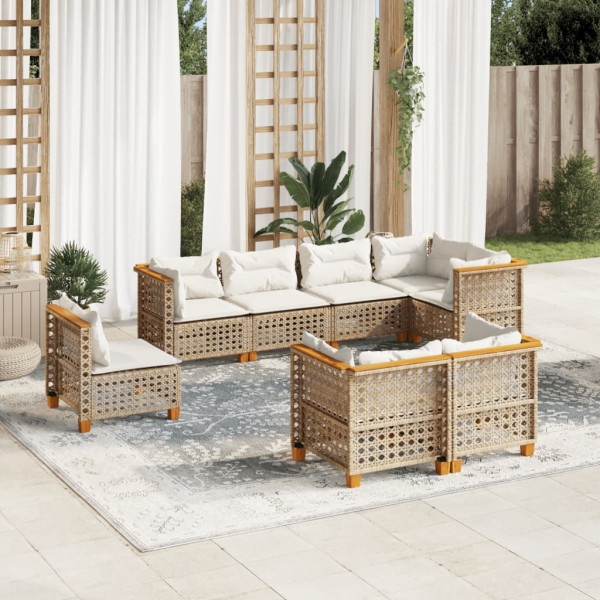 Set de sofás de jardín y cojines 8 piezas ratán sintético beige D