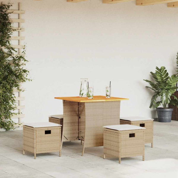 Set comedor de jardín 5 pzas con cojines ratán sintético beige D