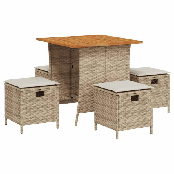 Set comedor de jardín 5 pzas con cojines ratán sintético beige M 2