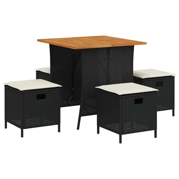 Set de muebles jardín 5 pzas con cojines ratán sintético negro M 2
