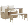 Set comedor de jardín 3 pzas con cojines ratán sintético beige 2