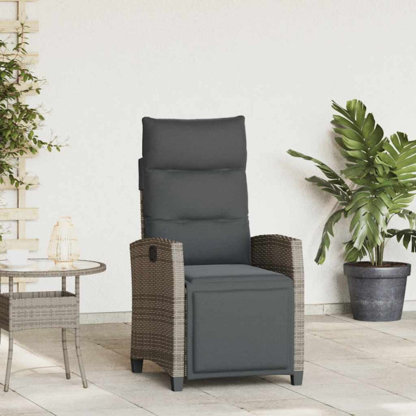 Silla de jardín reclinable con mesa auxiliar ratán gris D