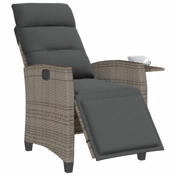 Silla de jardín reclinable con mesa auxiliar ratán gris M 4