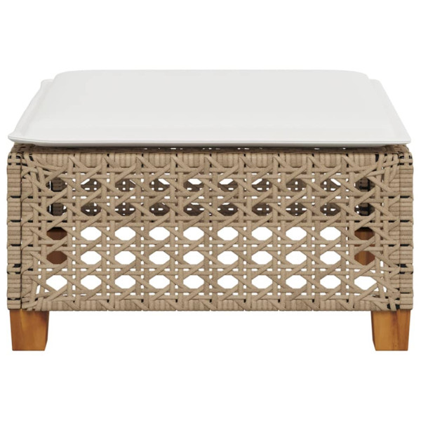 Taburete de jardín y cojín ratán sintético beige 63.5x56x32 cm M 4