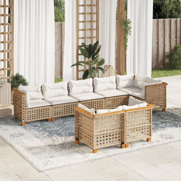 Set de sofás de jardín y cojines 8 piezas ratán sintético beige D