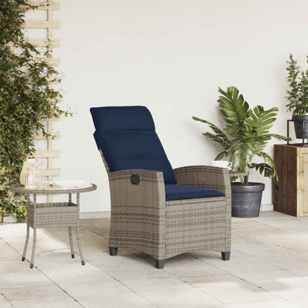 Silla de jardín reclinable con mesa auxiliar ratán gris M 3