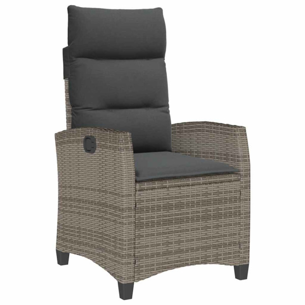 Silla de jardín reclinable con mesa auxiliar ratán gris M 2