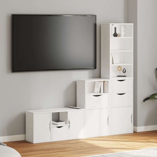 Muebles de TV 4 uds. con almacenaje ODDA blanco madera pino M 3