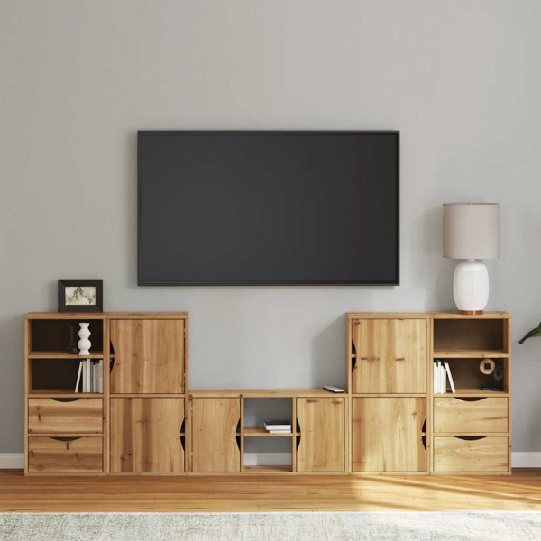 Muebles de TV 5 uds. con almacenaje ODDA madera maciza pino D