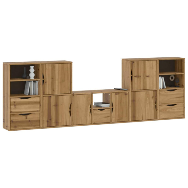 Muebles de TV 5 uds. con almacenaje ODDA madera maciza pino M 5