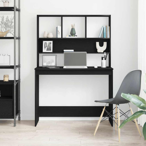 Escritorio con estantes contrachapada roble negro 102x45x148cm M 3