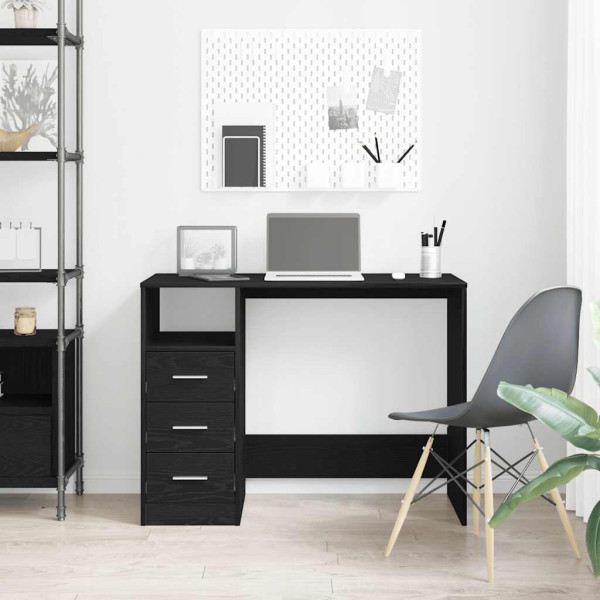 Escritorio con cajones contrachapada roble negro 102x50x76 cm M 3
