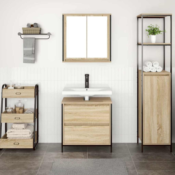 Set de muebles de baño 2 pzas madera contrachapada roble Sonoma M 3