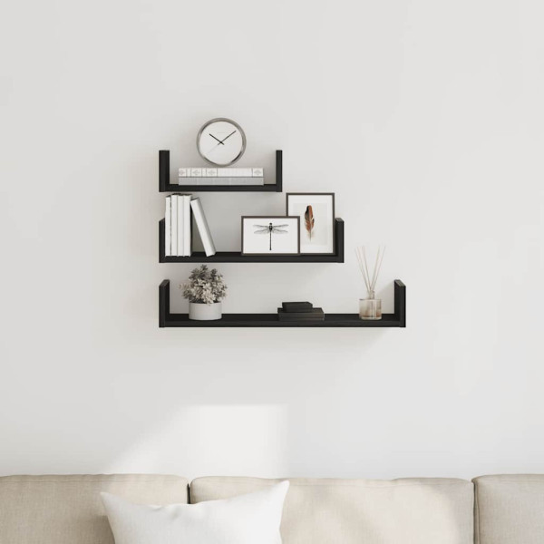 Estantes de pared 3 uds. Madera de ingeniería de roble negro M 3