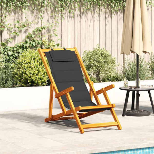 Silla de playa plegable con reposabrazos negra D