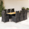 Set de comedor de jardín 9 pzas y cojines ratán sintético negro 1