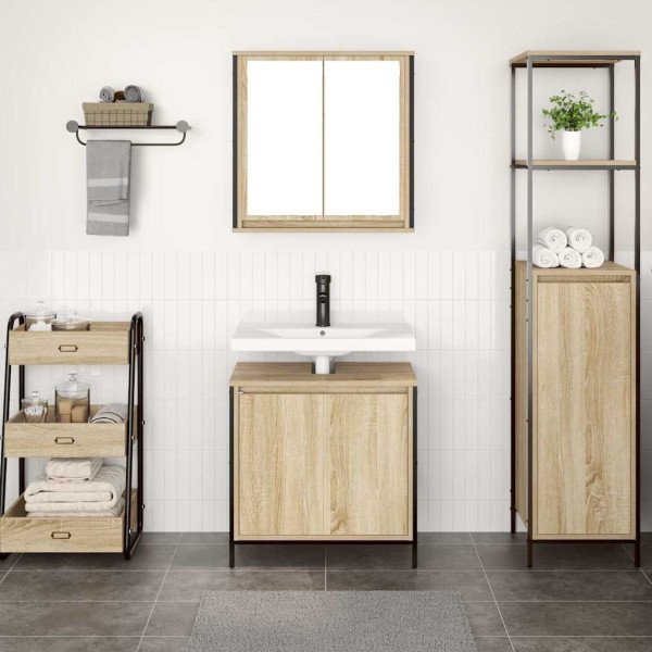 Set de muebles de baño 2 pzas madera contrachapada roble Sonoma M 3