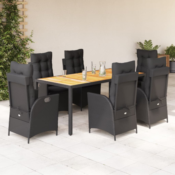 Set de comedor de jardín 7 pzas y cojines ratán sintético negro D
