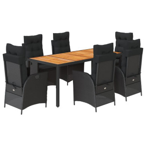 Set de comedor de jardín 7 pzas y cojines ratán sintético negro H
