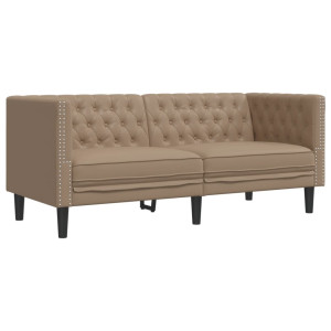 Sofá Chesterfield de 2 plazas cuero artificial marrón capuchino H