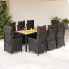 Set de comedor de jardín 9 pzas y cojines ratán sintético negro 1