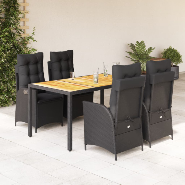 Set de muebles jardín 5 pzas con cojines ratán sintético negro D