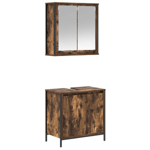 Set de muebles baño 2 pzas madera contrachapada roble ahumado H
