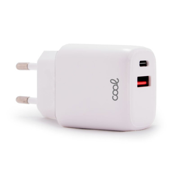 Cargador Red Universal Fast Charger (PD) Dual Tipo-C / USB COOL (20W) Blanco D