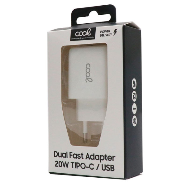 Cargador Red Universal Fast Charger (PD) Dual Tipo-C / USB COOL (20W) Blanco M 2