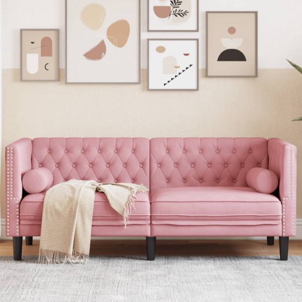 Sofá Chesterfield 2 plazas con cojines terciopelo rosa D