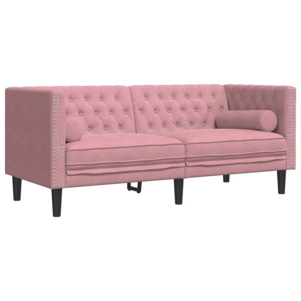 Sofá chesterfield com rolos 2 lugares veludo rosa M 2