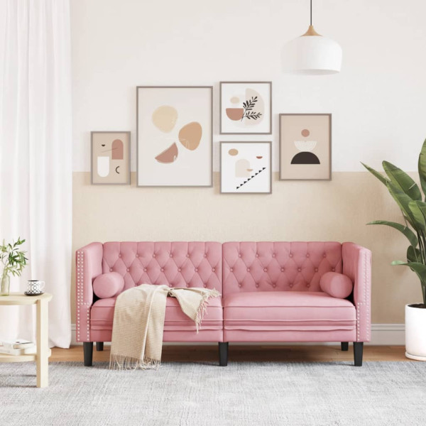 Sofá Chesterfield 2 plazas con cojines terciopelo rosa M 3