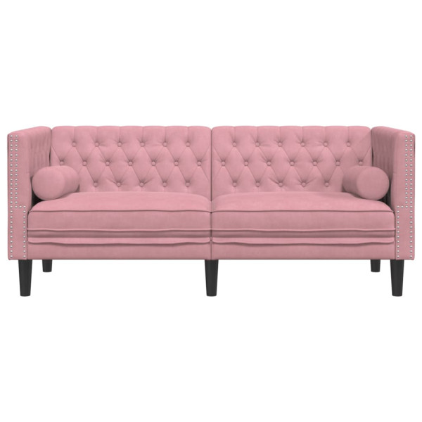Sofá chesterfield com rolos 2 lugares veludo rosa M 4