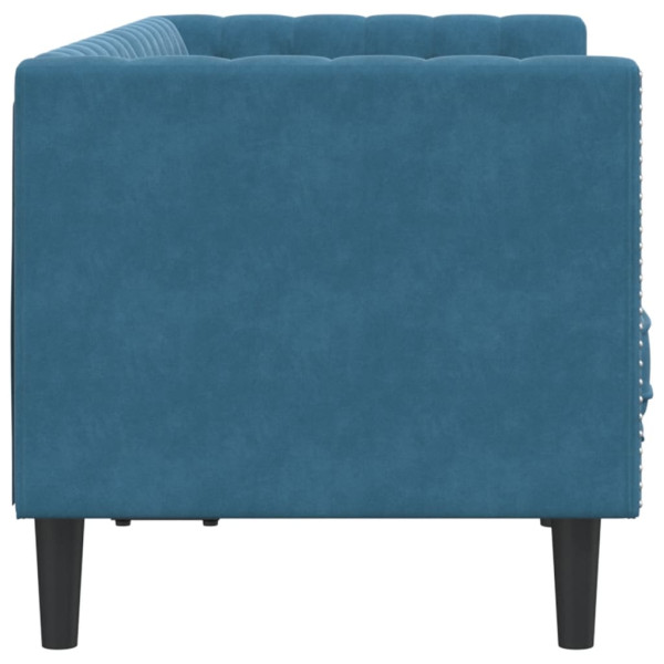 Sofá chesterfield com rolos 2 lugares veludo azul M 5