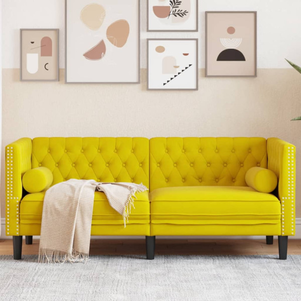 Sofá Chesterfield 2 plazas con cojines terciopelo amarillo D