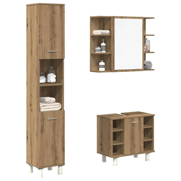 Juego de muebles baño 3 piezas madera ingeniería roble artisan D