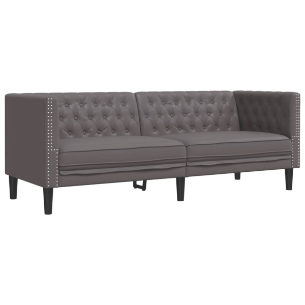 Sofá Chesterfield de 3 plazas cuero artificial gris M 2