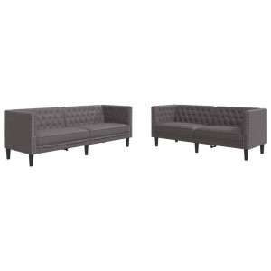2 pcs conjunto de sofás chesterfield couro artificial cinzento H