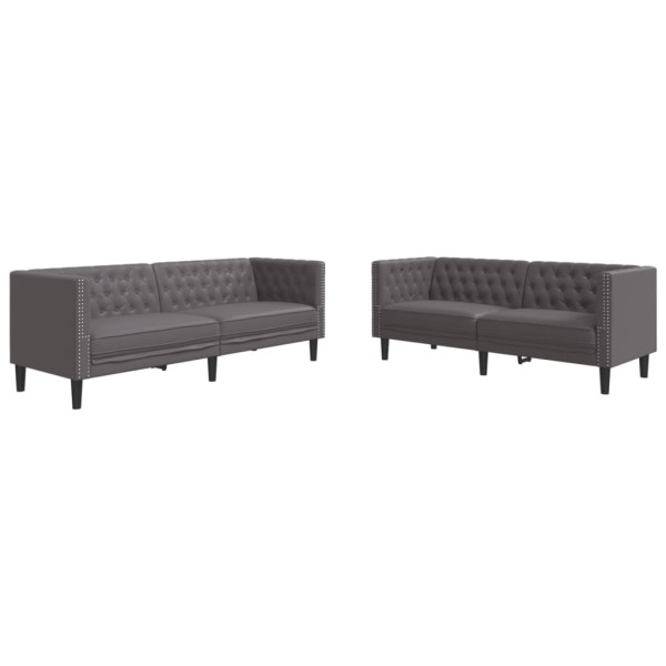 2 pcs conjunto de sofás chesterfield couro artificial cinzento M 2