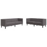 2 pcs conjunto de sofás chesterfield couro artificial cinzento 2