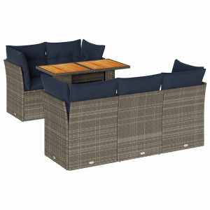 Set de muebles de jardín 6 pzas y cojines ratán sintético gris H