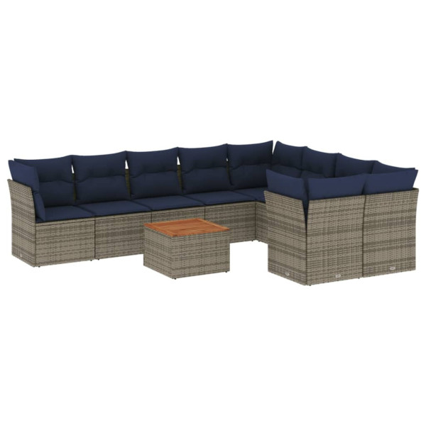 Set de sofás de jardín 10 pzas con cojines ratán sintético gris D