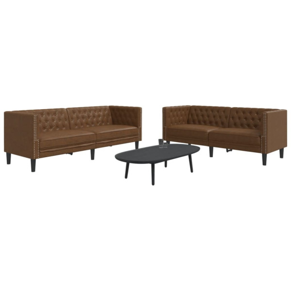 2 pcs conj. de sofás chesterfield camurça artificial castanho D